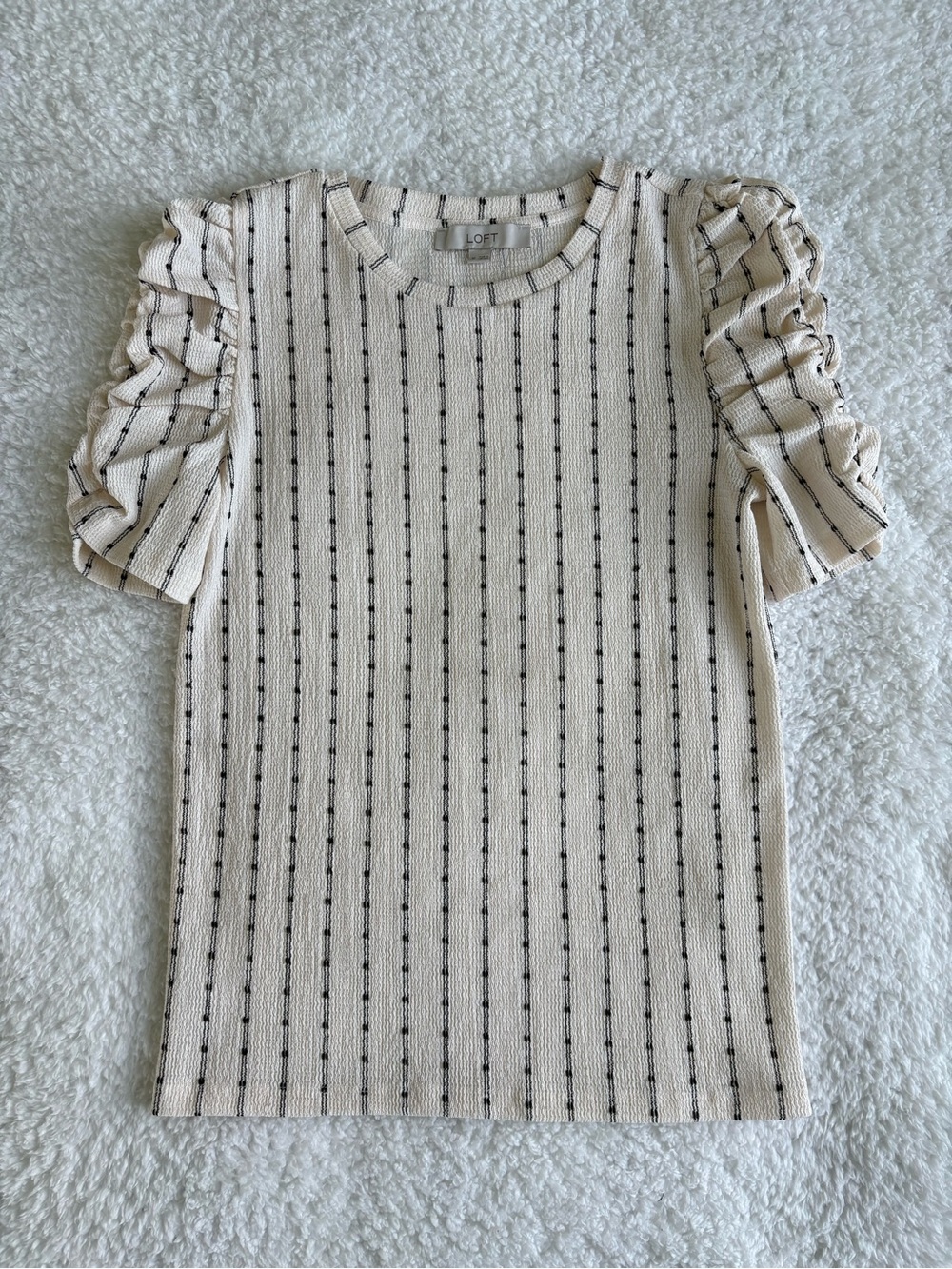 Loft Cream Striped Puff Sleeve Knit Tee - Size Medium